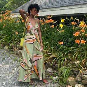 Patterned Linen Dress with Cut Outs